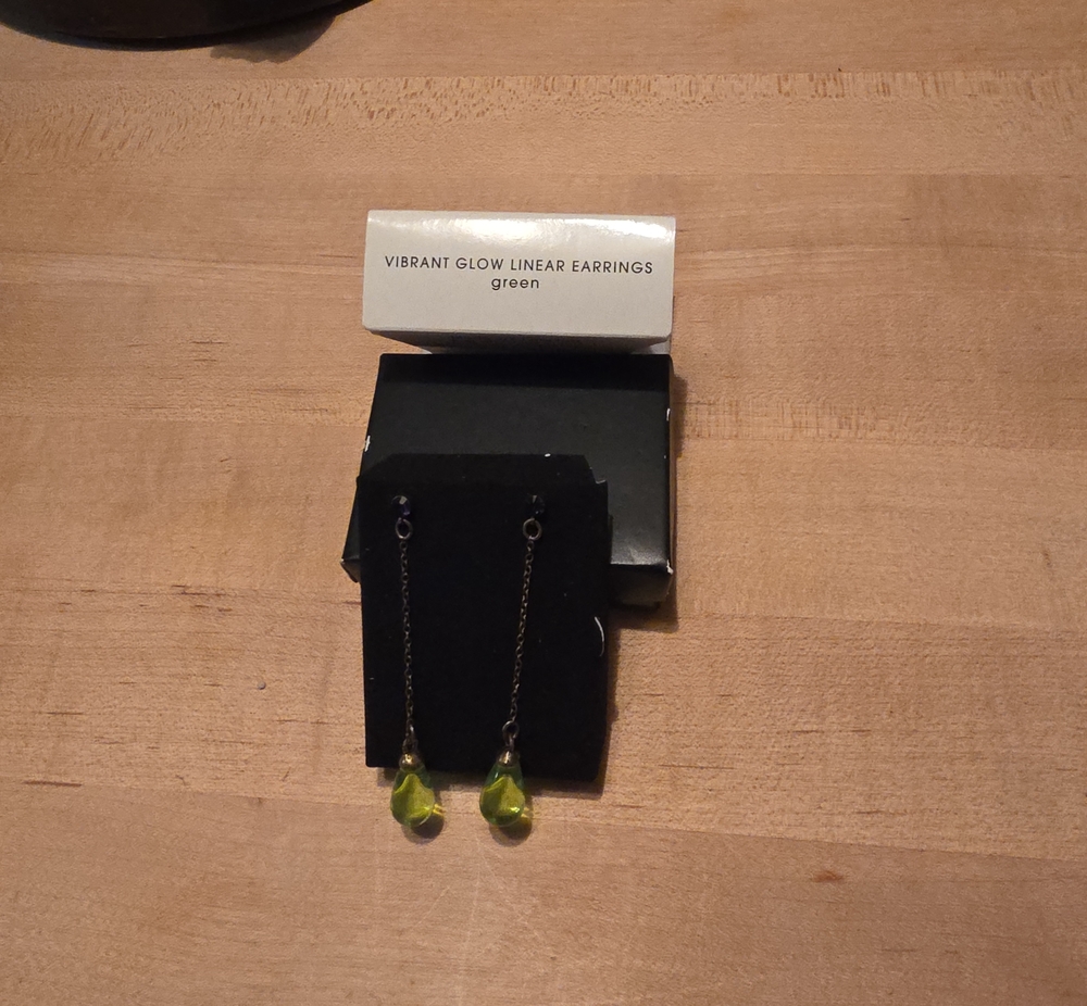 Avon Green Teardrop Linear Drop Earrings